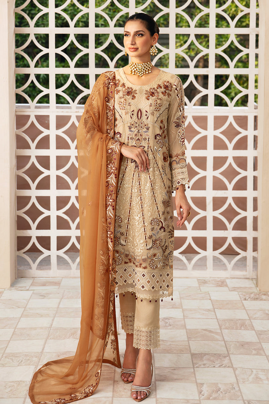 Ramsha Chevron Vol-09 Embroidered Chiffon Unstitched 3Pc Suit A-912
