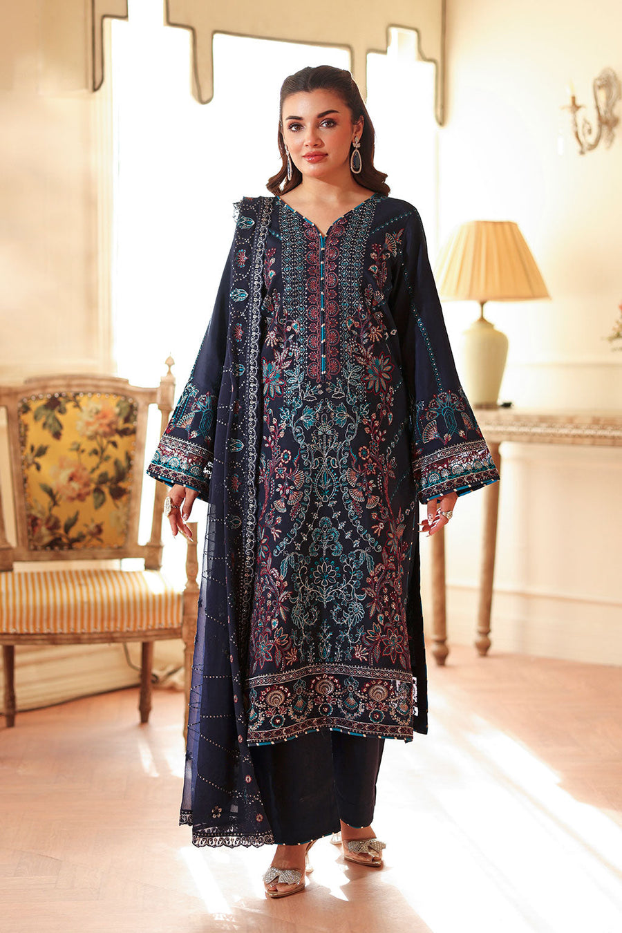 Ramsha Aangan Vol-02 Embroidered Raw Silk Unstitched 3Pc Suit AA-201