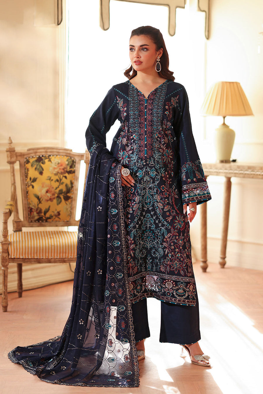 Ramsha Aangan Vol-02 Embroidered Raw Silk Unstitched 3Pc Suit AA-201