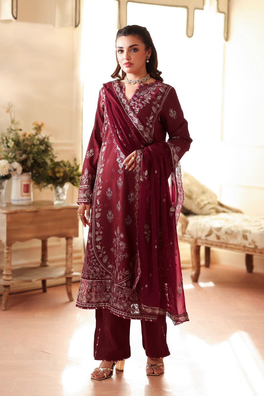 Ramsha Aangan Vol-02 Embroidered Raw Silk Unstitched 3Pc Suit AA-203