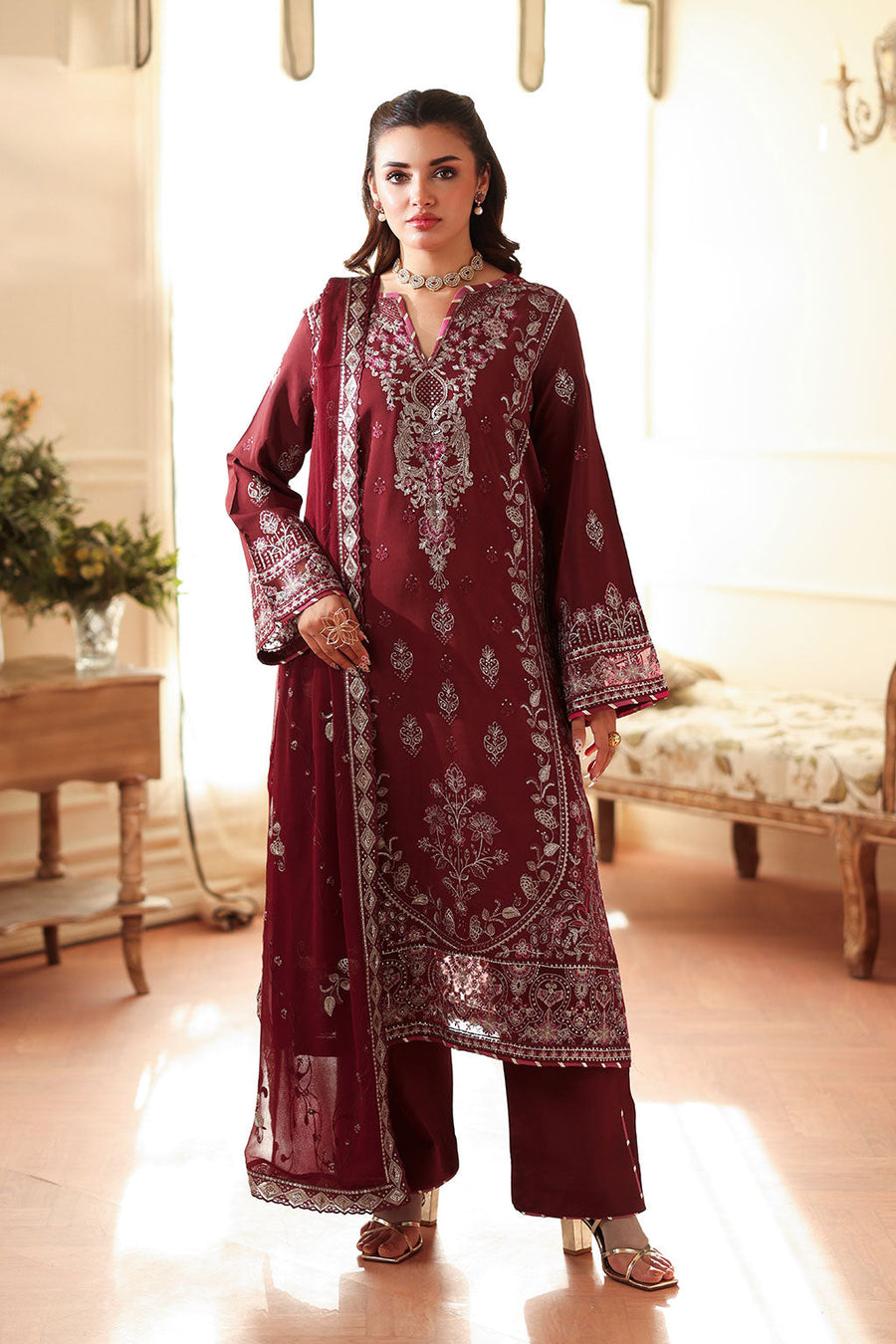 Ramsha Aangan Vol-02 Embroidered Raw Silk Unstitched 3Pc Suit AA-203