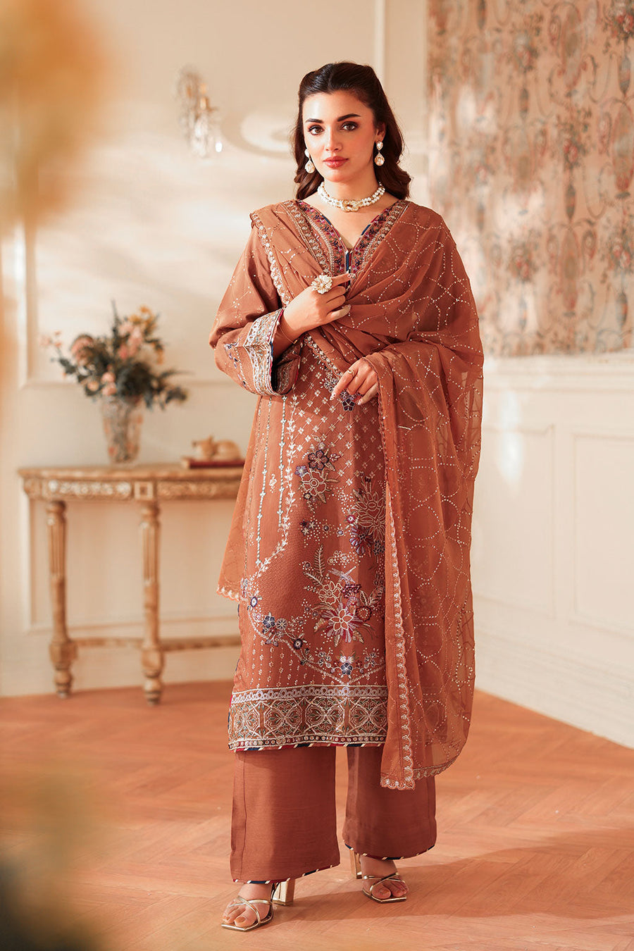 Ramsha Aangan Vol-02 Embroidered Raw Silk Unstitched 3Pc Suit AA-205