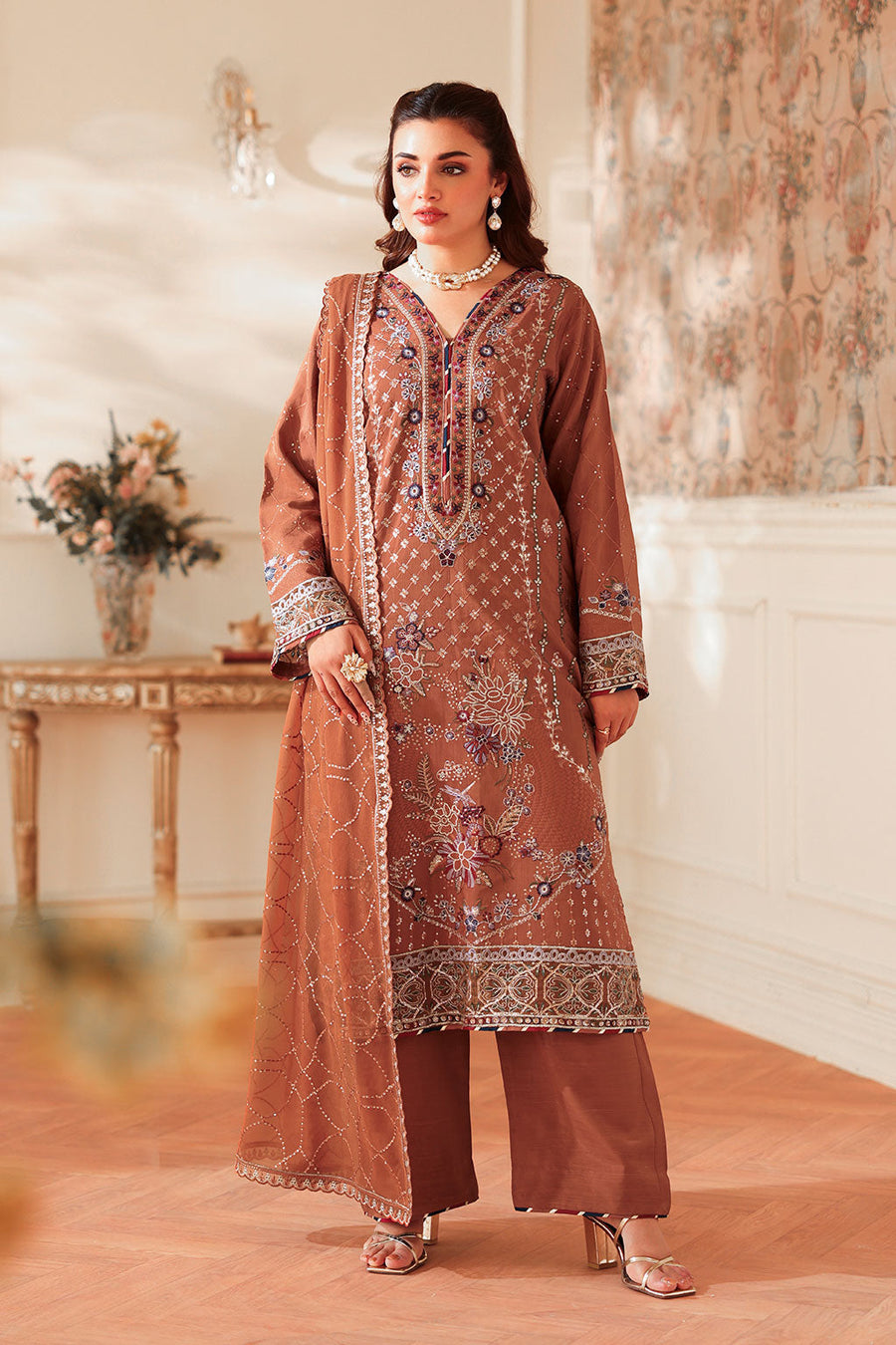 Ramsha Aangan Vol-02 Embroidered Raw Silk Unstitched 3Pc Suit AA-205