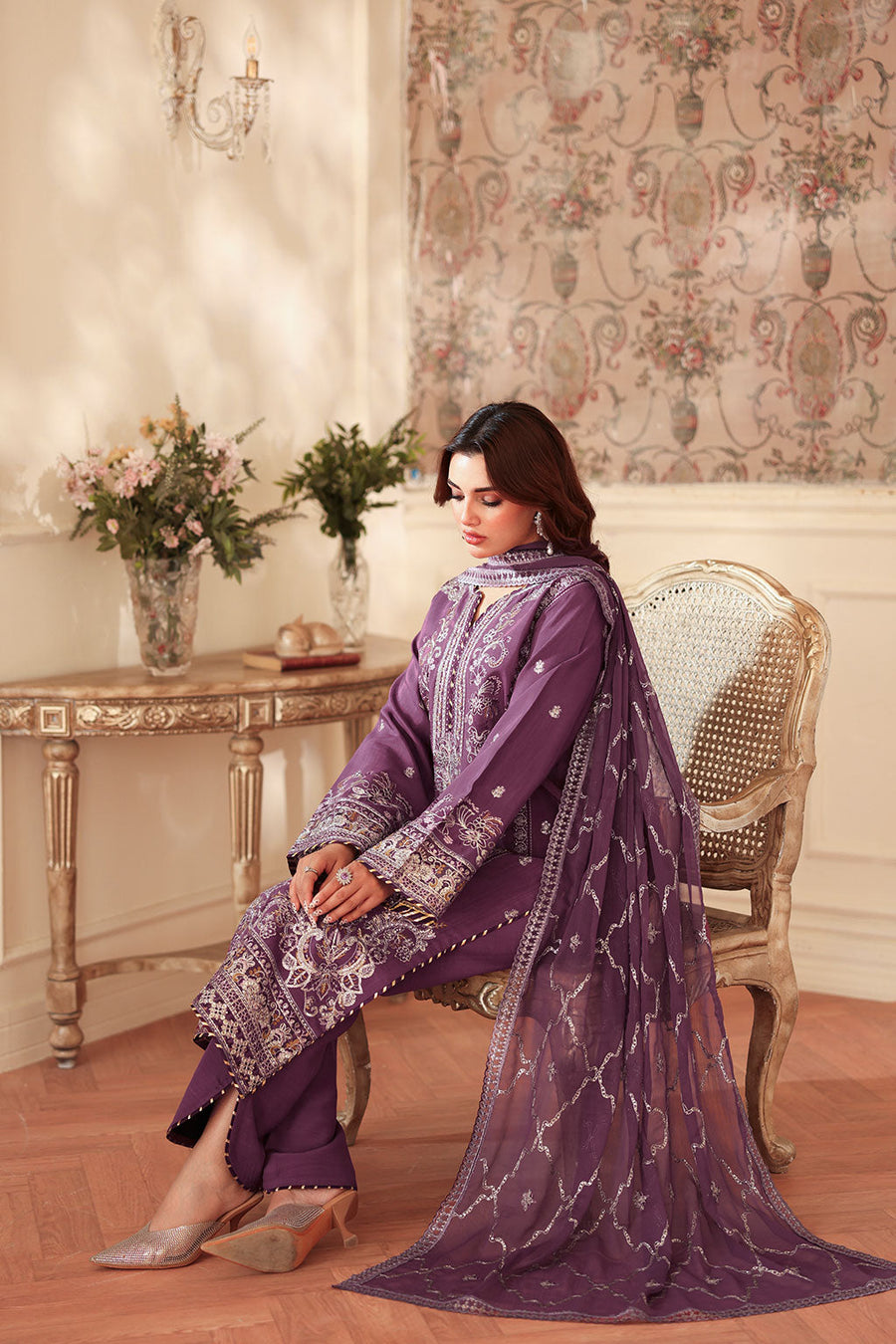 Ramsha Aangan Vol-02 Embroidered Raw Silk Unstitched 3Pc Suit AA-208