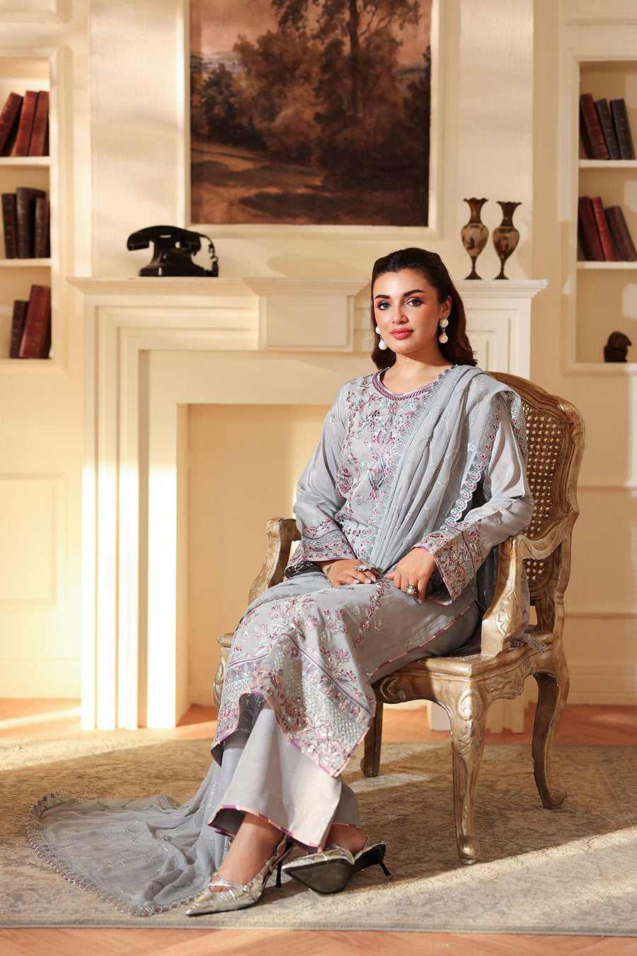 Ramsha Aangan Vol-02 Embroidered Raw Silk Unstitched 3Pc Suit AA-209