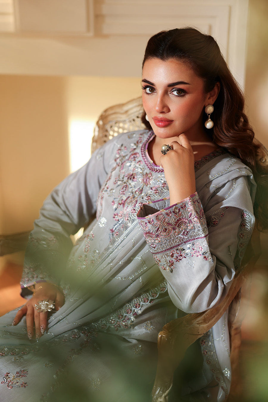 Ramsha Aangan Vol-02 Embroidered Raw Silk Unstitched 3Pc Suit AA-209
