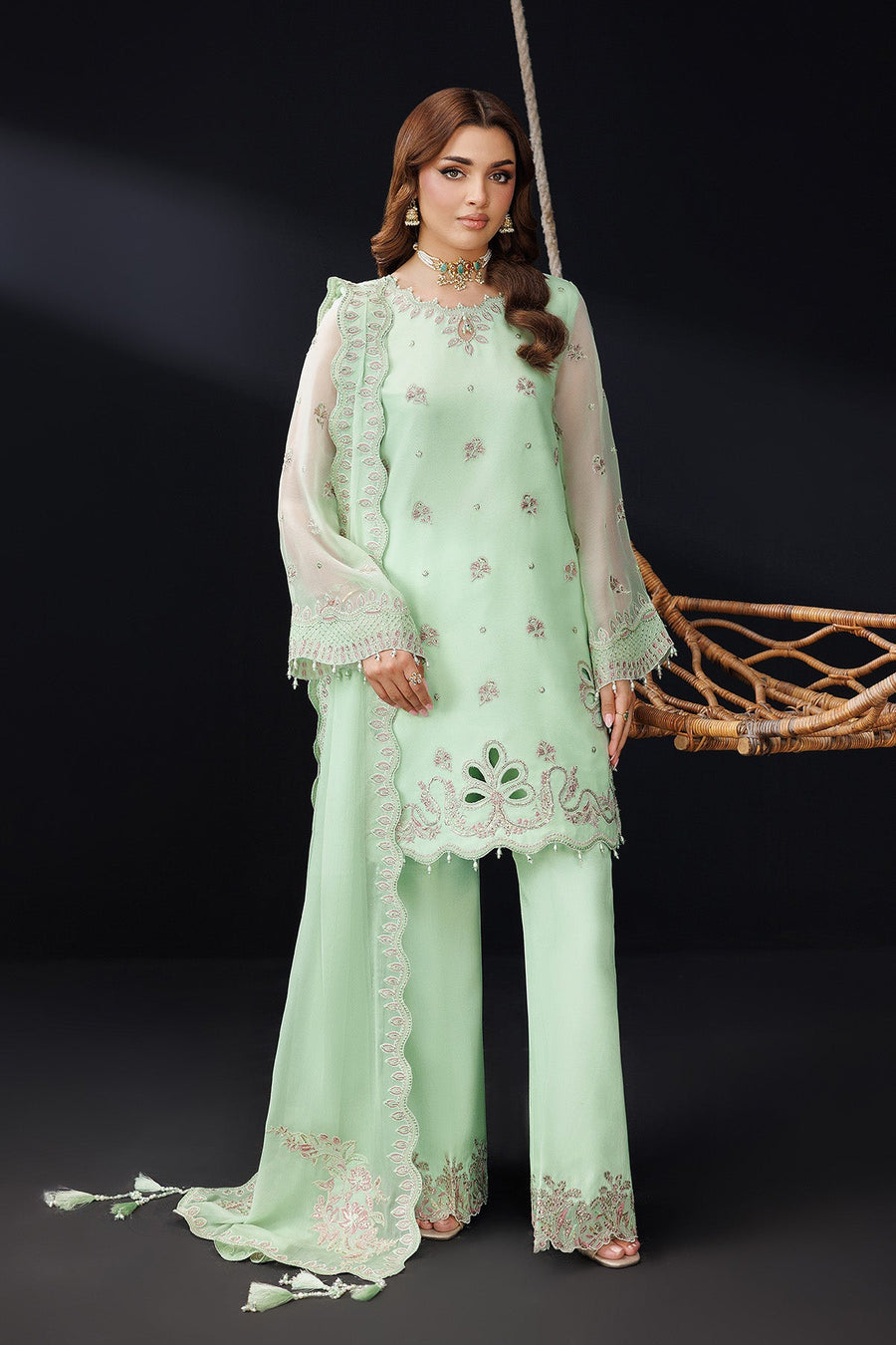 Dua by Alizeh Fashion Embroidered Chiffon Unstitched 3Pc Suit AF-DUA-3038-Opaline