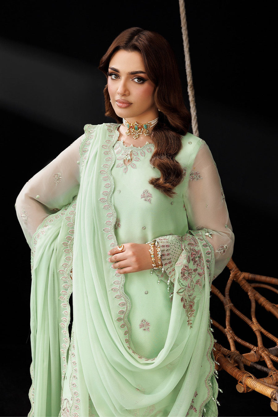 Dua by Alizeh Fashion Embroidered Chiffon Unstitched 3Pc Suit AF-DUA-3038-Opaline