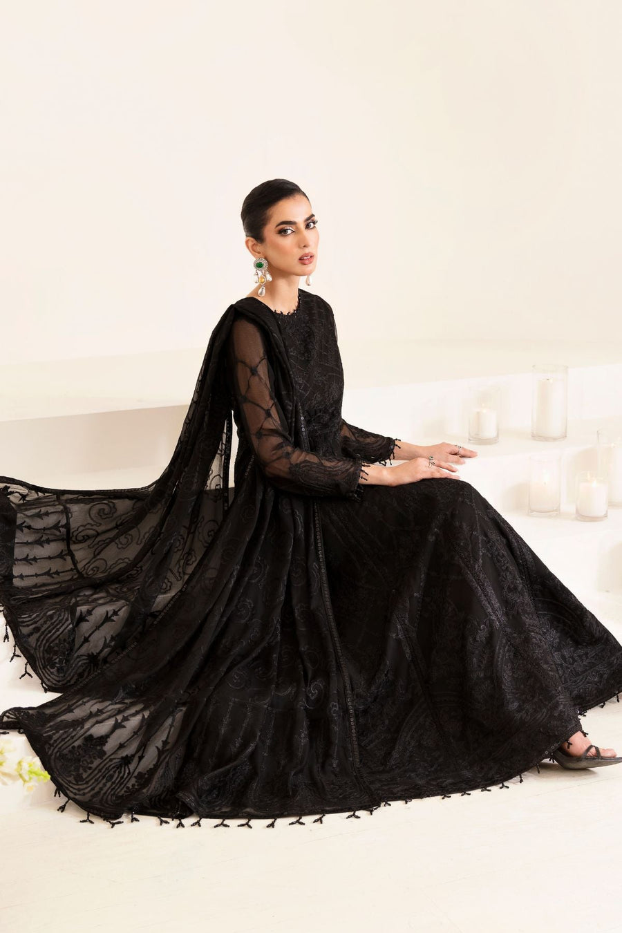 Alizeh Fashion Embroidered Chiffon Unstitched 3Pc Suit AF-UF-9027-SIYAH
