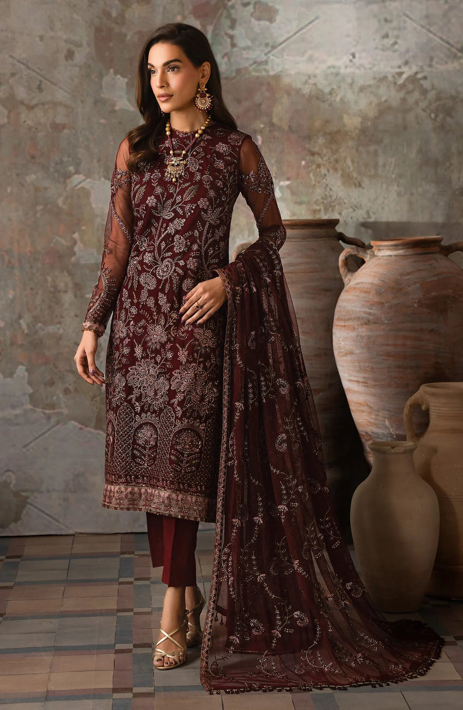 Zarif Emirah Luxury Embroidered Net Unstitched 3Pc Suit ZEF 03 CHARM