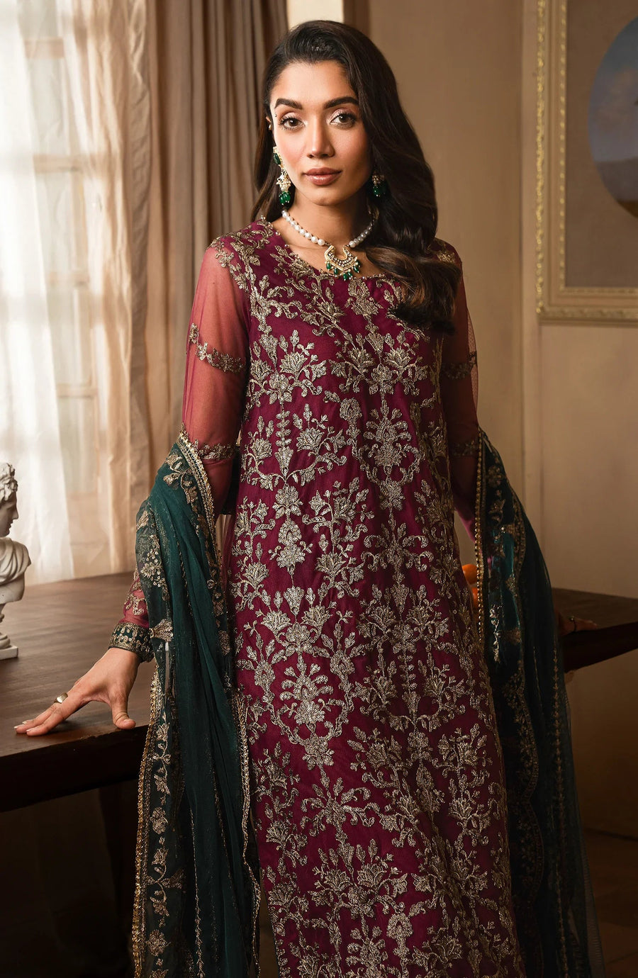 Zarif Emirah Luxury Embroidered Net Unstitched 3Pc Suit ZEF 08 HAYAL