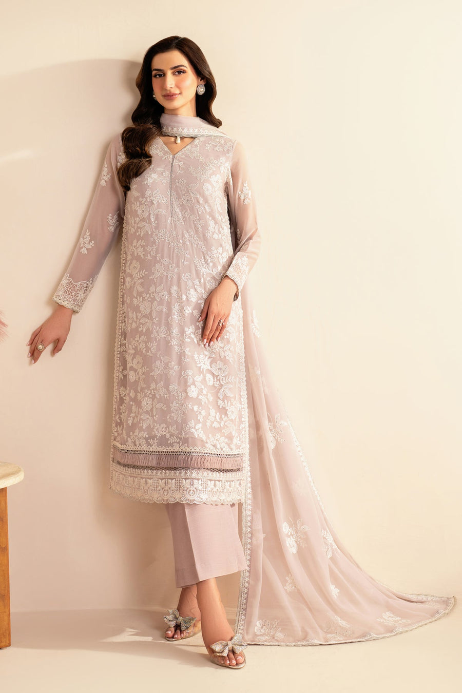 Xenia Formals Embroidered Chiffon Unstitched 3Pc Suit XF-966 AHITI