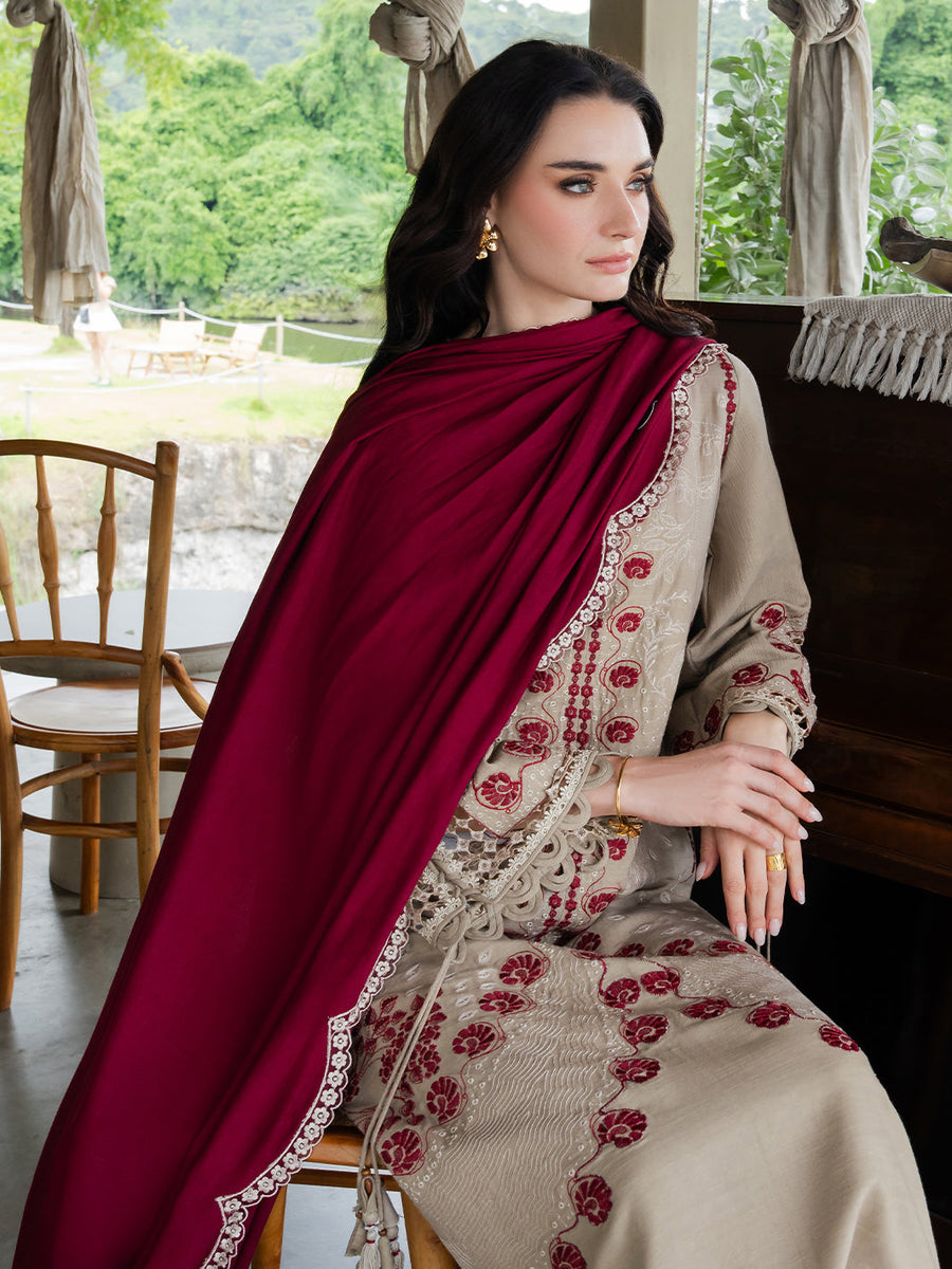 Faiza Faisal Dastaan Embroidered Khaddar Unstitched 3Pc Suit - AILEEN