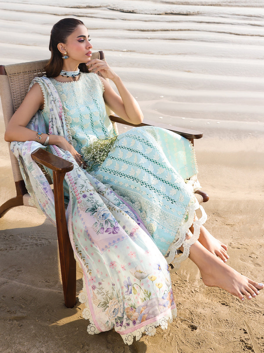 Faiza Faisal Marine Embroidered Luxury Lawn Unstitched 3Pc Suit - AINE