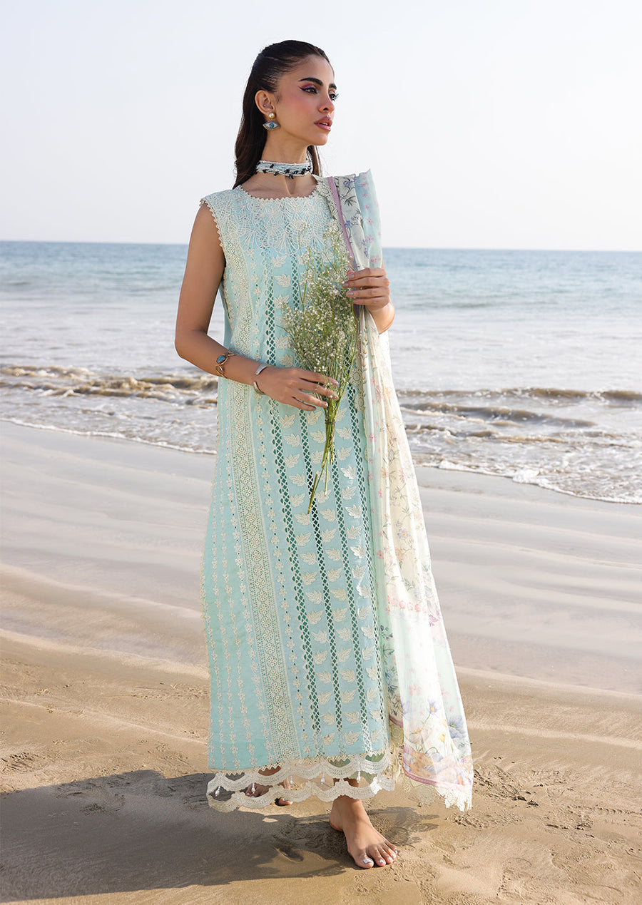 Faiza Faisal Marine Embroidered Luxury Lawn Unstitched 3Pc Suit - AINE