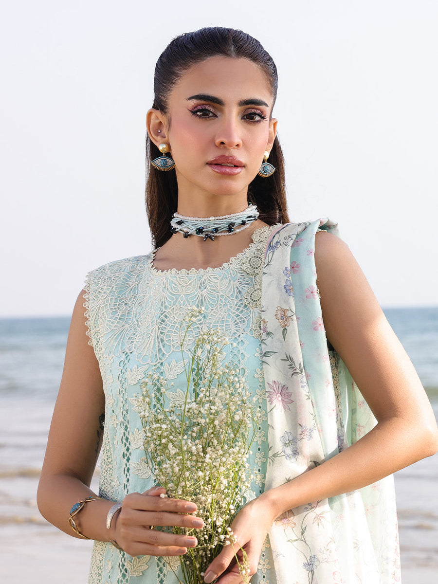 Faiza Faisal Marine Embroidered Luxury Lawn Unstitched 3Pc Suit - AINE