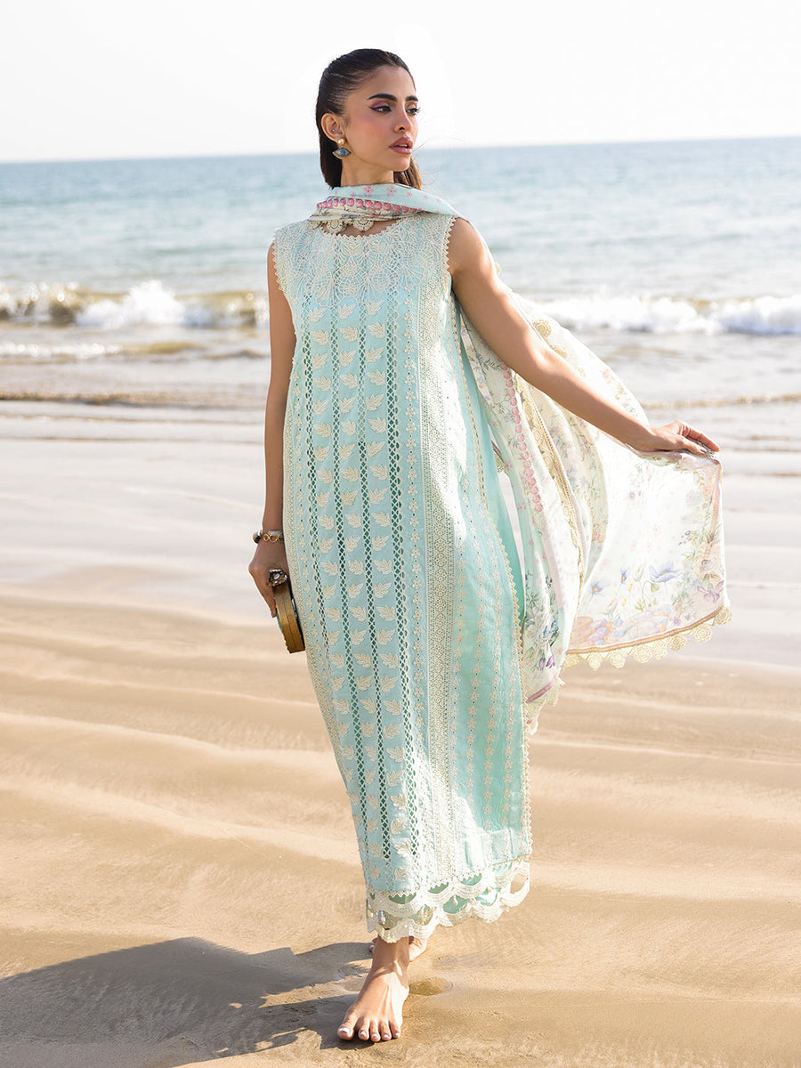 Faiza Faisal Marine Embroidered Luxury Lawn Unstitched 3Pc Suit - AINE