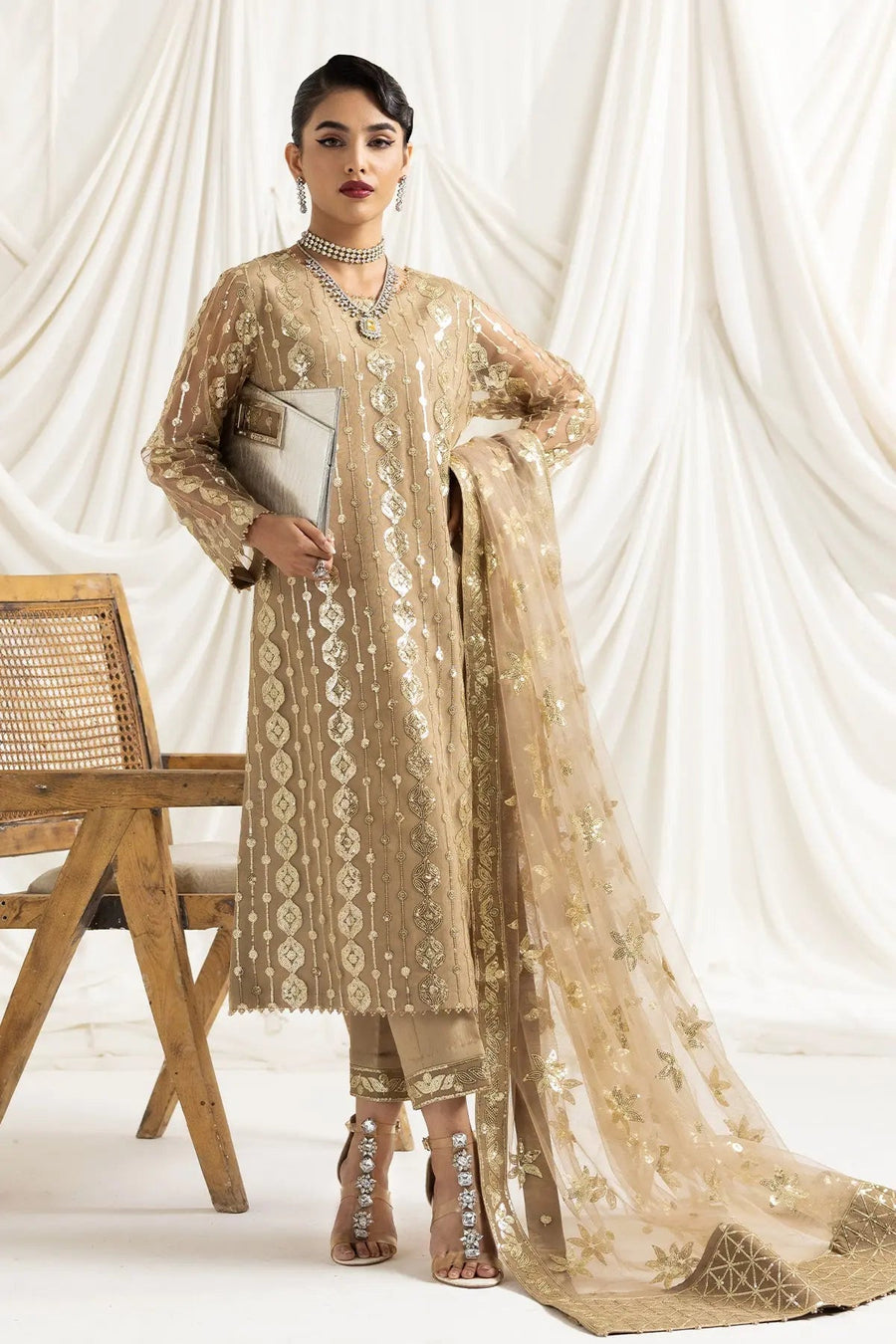 AF-DUA-3014-Aireen Beige Embroidered Chiffon