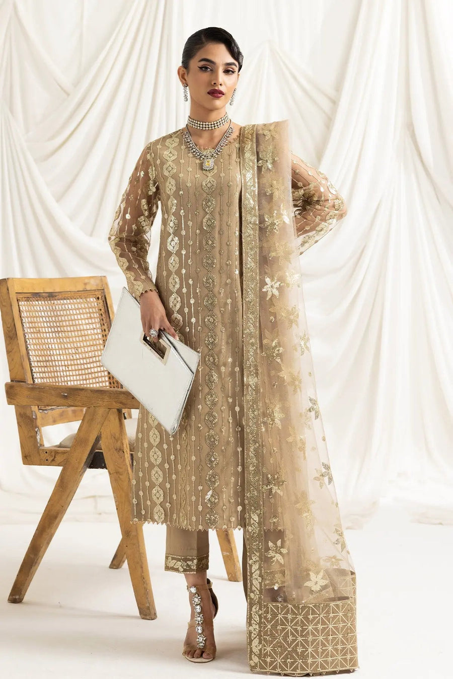 AF-DUA-3014-Aireen Beige Embroidered Chiffon