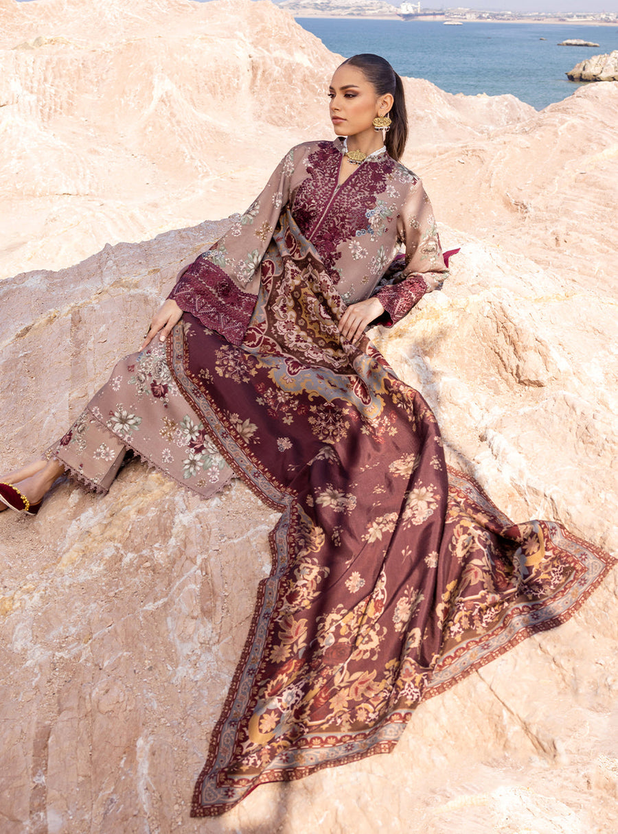 Zainab Chottani Embroidered Herringbone Unstitched 3Pc Suit D-01 Aks