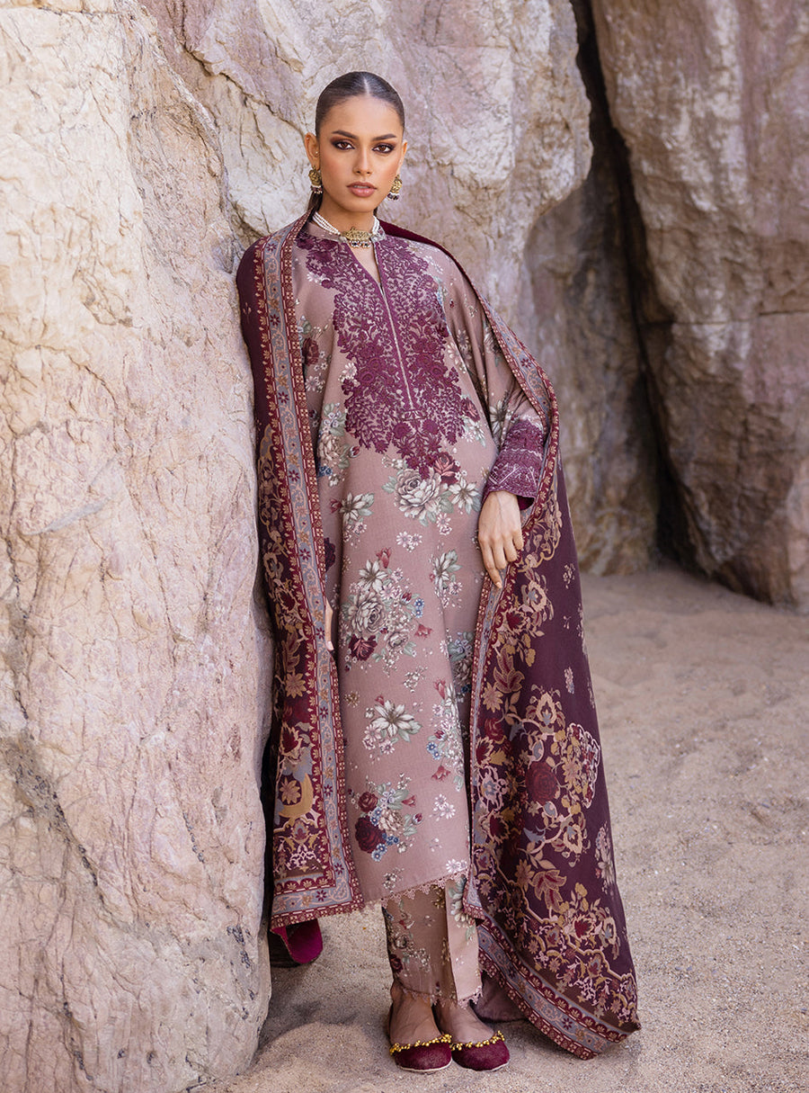 Zainab Chottani Embroidered Herringbone Unstitched 3Pc Suit D-01 Aks