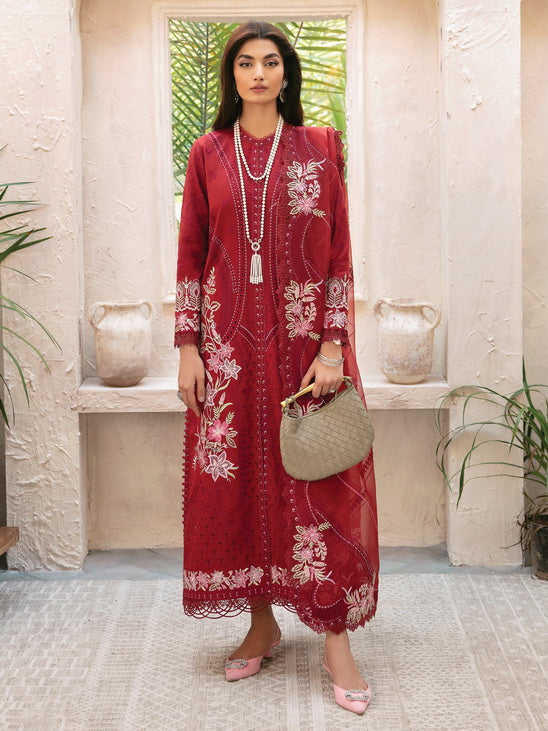 Afrozeh Cascade Embroidered Luxury Lawn Unstitched 3Pc Suit - Emery