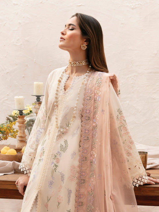Afrozeh Cascade Embroidered Luxury Lawn Unstitched 3Pc Suit - Luna
