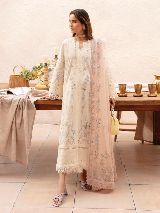 Afrozeh Cascade Embroidered Luxury Lawn Unstitched 3Pc Suit - Luna