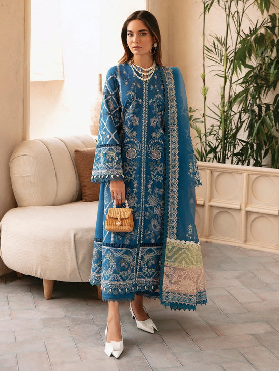 Afrozeh Cascade Embroidered Luxury Lawn Unstitched 3Pc Suit - Amelia