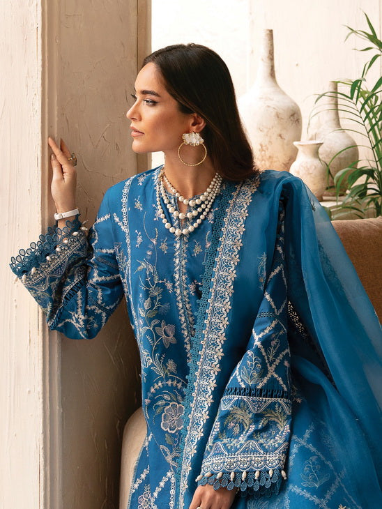Afrozeh Cascade Embroidered Luxury Lawn Unstitched 3Pc Suit - Amelia