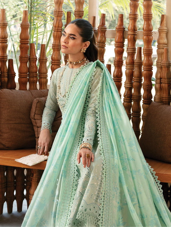 Afrozeh Cascade Embroidered Luxury Lawn Unstitched 3Pc Suit - Willow