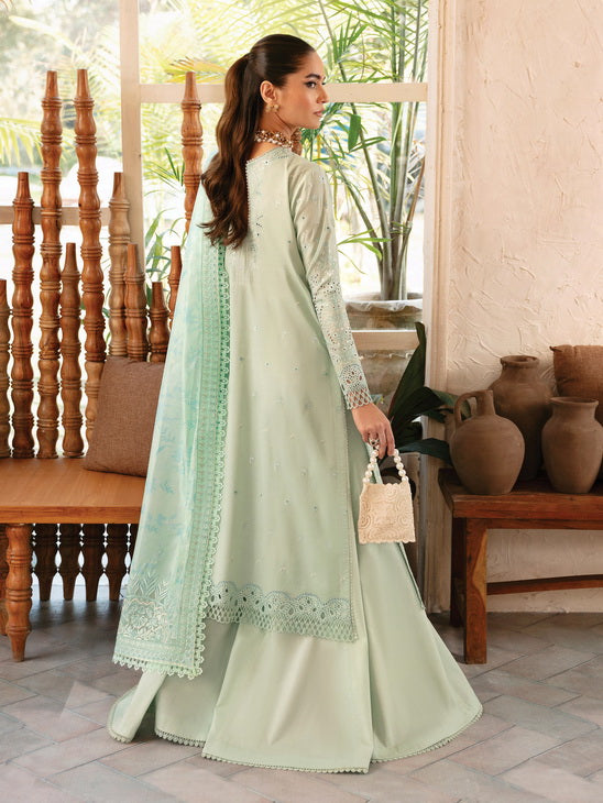 Afrozeh Cascade Embroidered Luxury Lawn Unstitched 3Pc Suit - Willow