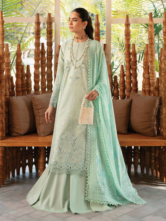 Afrozeh Cascade Embroidered Luxury Lawn Unstitched 3Pc Suit - Willow