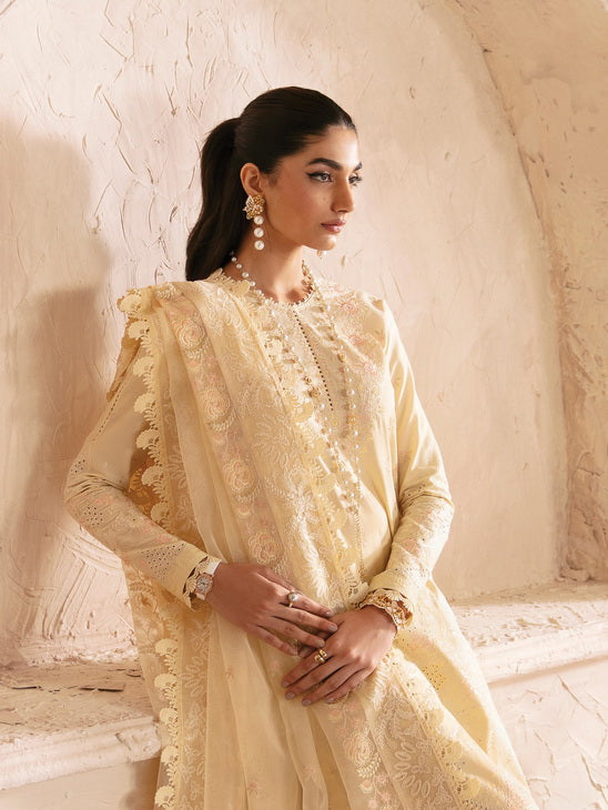 Afrozeh Cascade Embroidered Luxury Lawn Unstitched 3Pc Suit - Claire