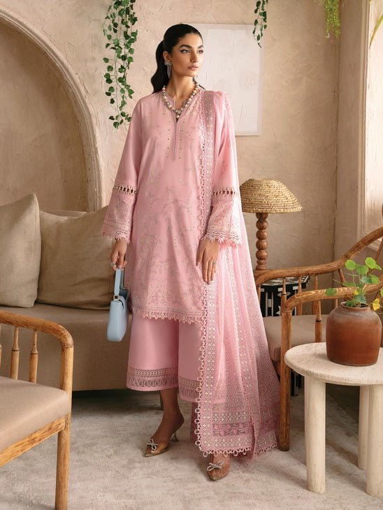 Afrozeh Cascade Embroidered Luxury Lawn Unstitched 3Pc Suit - Ella