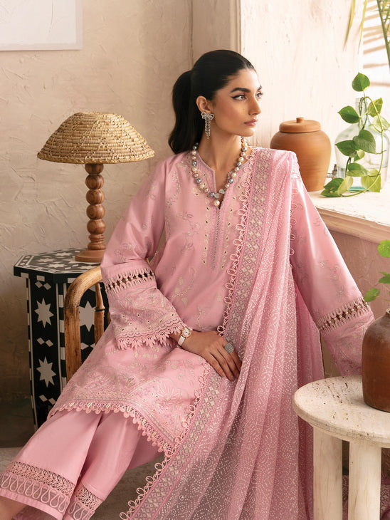 Afrozeh Cascade Embroidered Luxury Lawn Unstitched 3Pc Suit - Ella