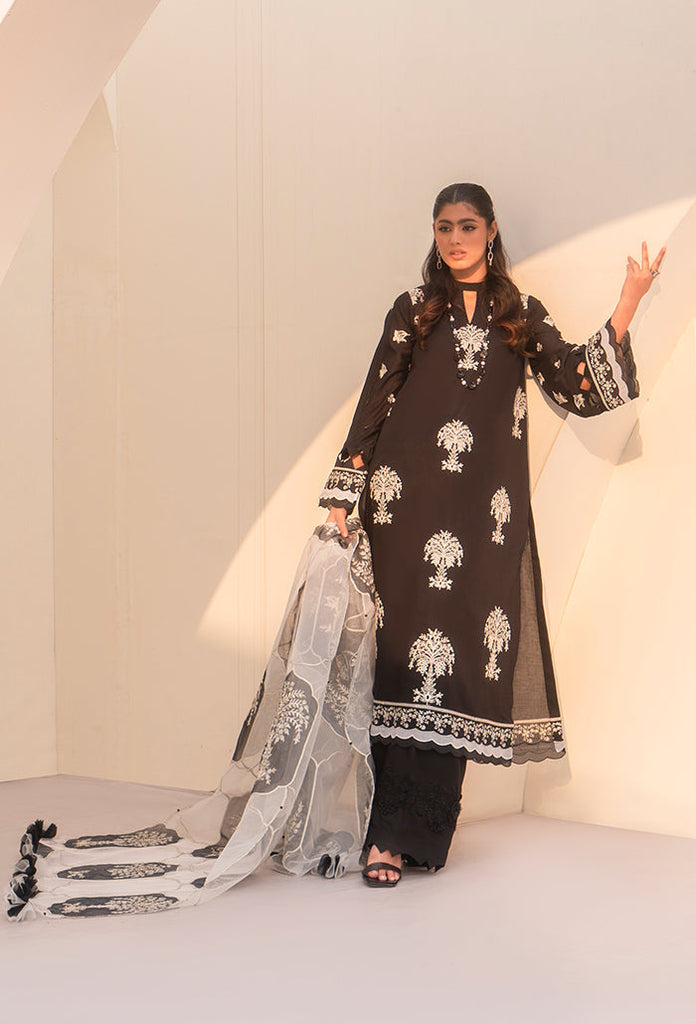 HemStitch Embroidered Net Suits Unstitched 3 Piece HST22L HL-04 RUT - Luxury Collection