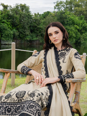 Faiza Faisal Hoor Embroidered Karandi Unstitched 3Pc Suit - ALAYNA
