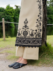 Faiza Faisal Hoor Embroidered Karandi Unstitched 3Pc Suit - ALAYNA