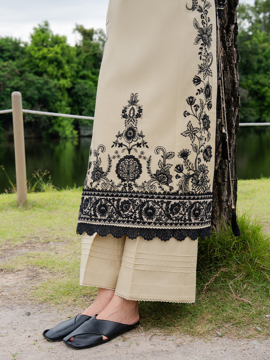Faiza Faisal Hoor Embroidered Karandi Unstitched 3Pc Suit - ALAYNA