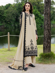 Faiza Faisal Hoor Embroidered Karandi Unstitched 3Pc Suit - ALAYNA