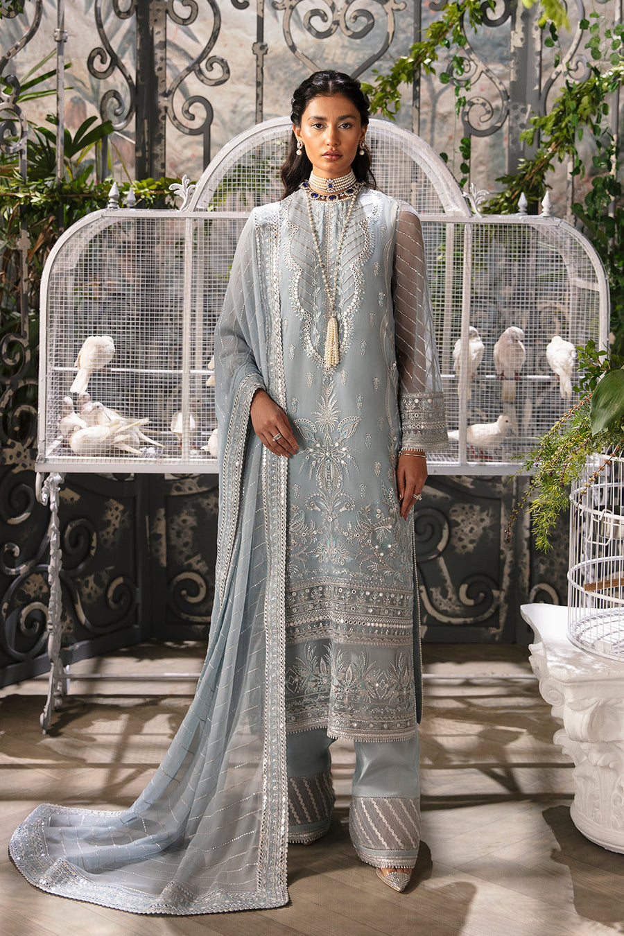 Afrozeh La Fuchsia Embroidered Chiffon Unstitched 3Pc Suit ALF-01 Coraline