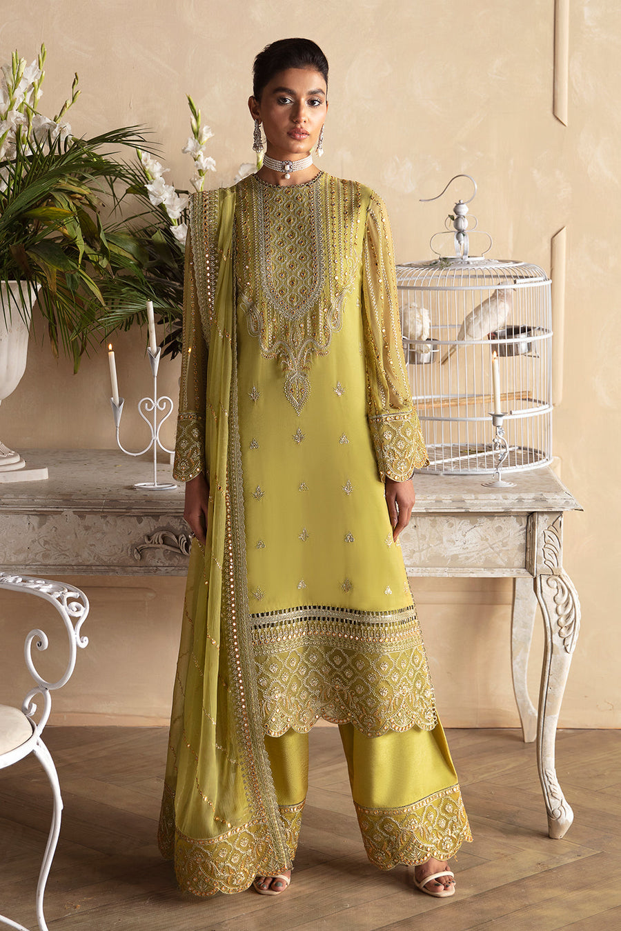 Afrozeh La Fuchsia Embroidered Chiffon Unstitched 3Pc Suit ALF-02 Diora