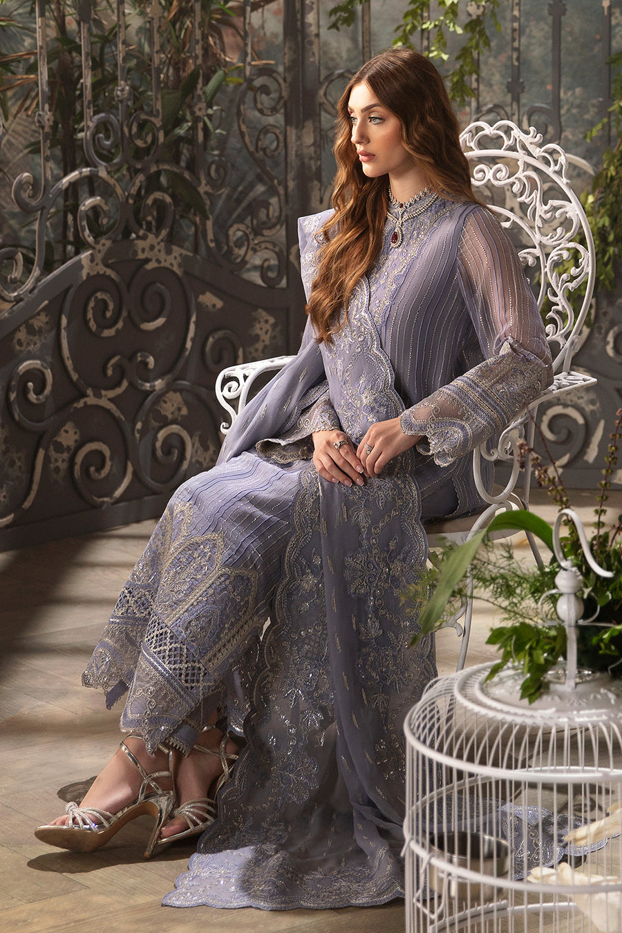 Afrozeh La Fuchsia Embroidered Chiffon Unstitched 3Pc Suit ALF-04 Elyssa