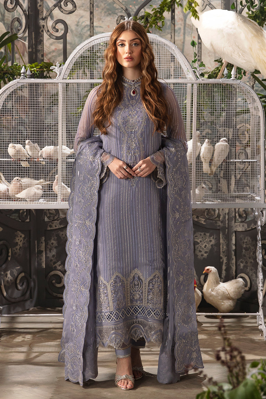 Afrozeh La Fuchsia Embroidered Chiffon Unstitched 3Pc Suit ALF-04 Elyssa