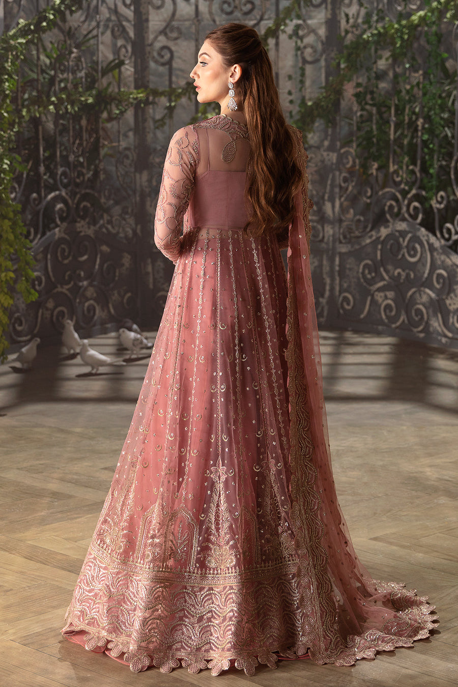 Afrozeh La Fuchsia Embroidered Net Unstitched 3Pc Suit ALF-07 Rosa