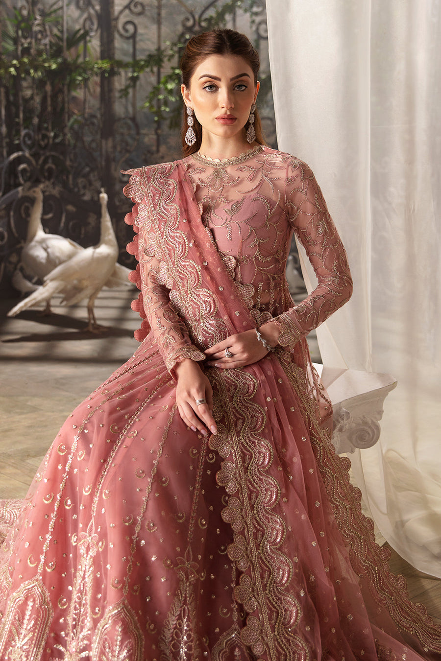 Afrozeh La Fuchsia Embroidered Net Unstitched 3Pc Suit ALF-07 Rosa