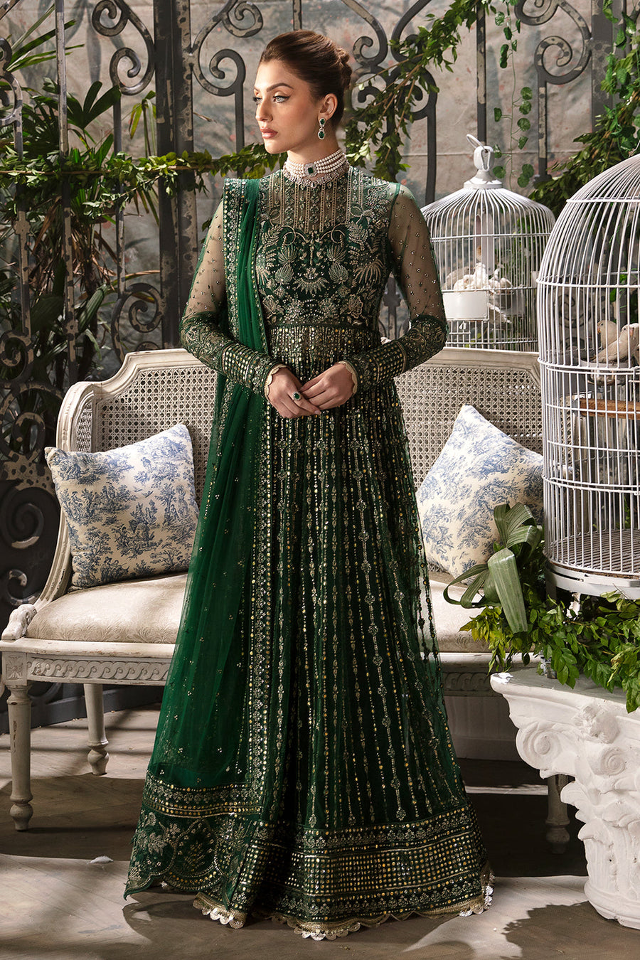 Afrozeh La Fuchsia Embroidered Net Unstitched 3Pc Suit ALF-08 Fiora