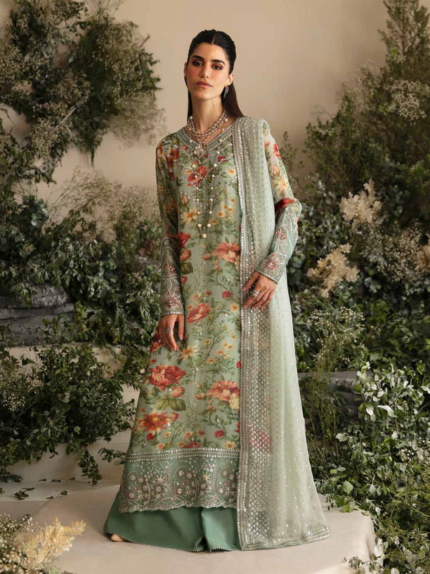 Nureh Amaya Embroidered Luxury Chiffon Unstitched 3Pc Suit AM-02