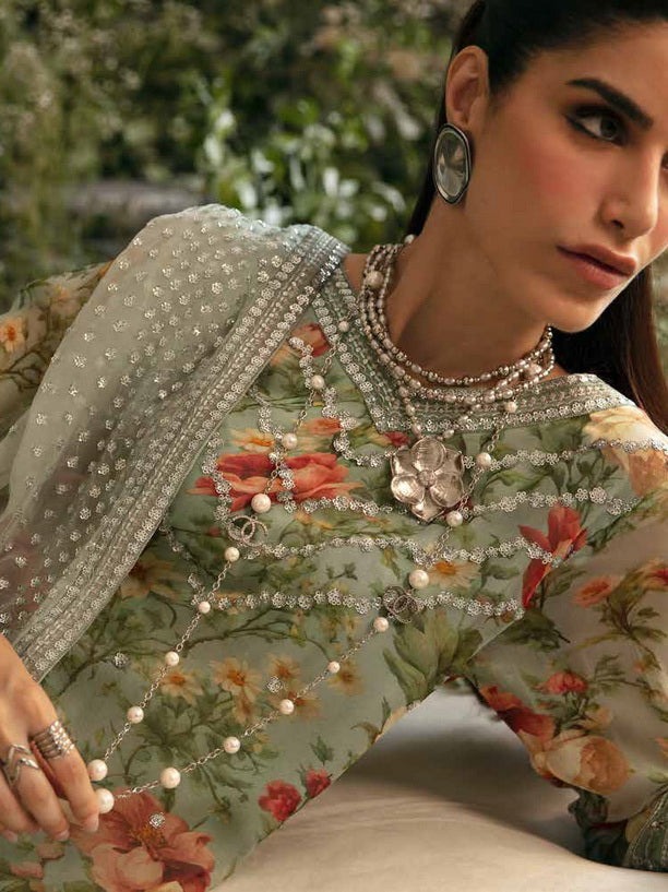 Nureh Amaya Embroidered Luxury Chiffon Unstitched 3Pc Suit AM-02